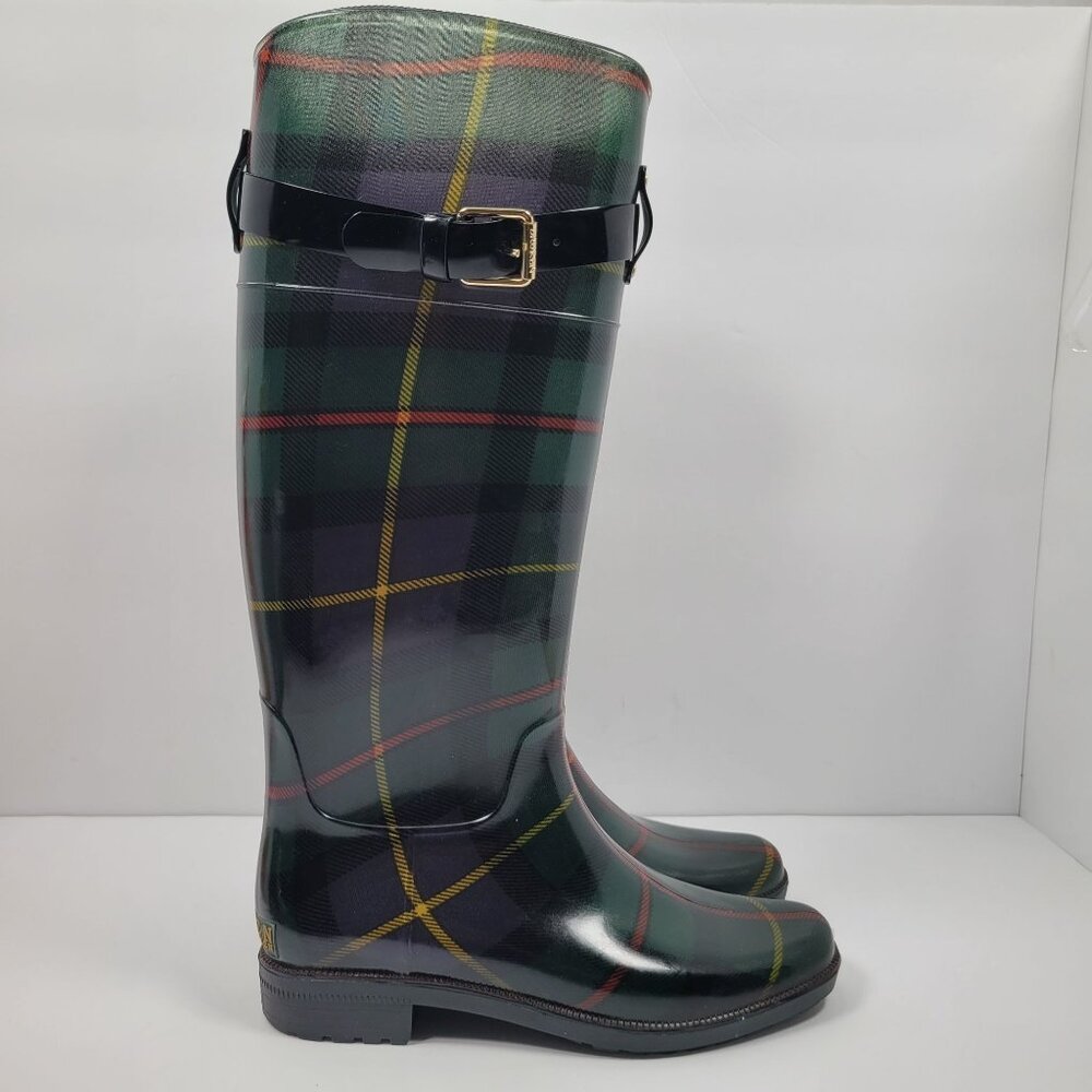 Lauren Ralph Lauren Rossalyn II Women's Plaid Knee High Rain Boots US Size 7